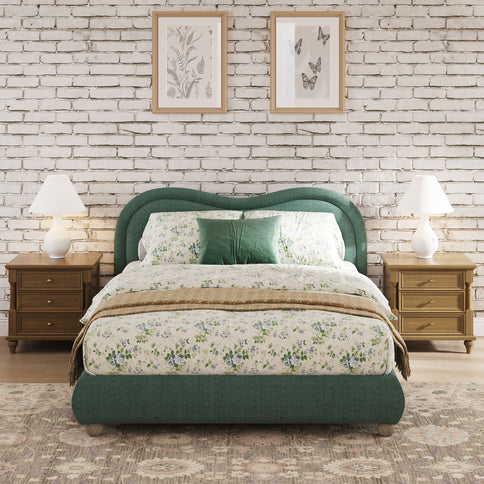 Upholstered Platform Bed Frame With Curved Headboard