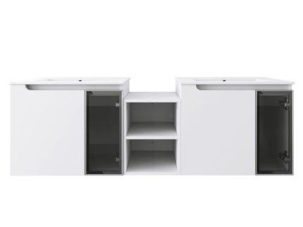 Wall Mounted Bathroom Vanity With Sink, Soft Close Doors, Cabinet & Half Door