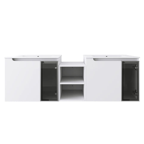 Wall Mounted Bathroom Vanity With Sink, Soft Close Doors, Cabinet & Half Door