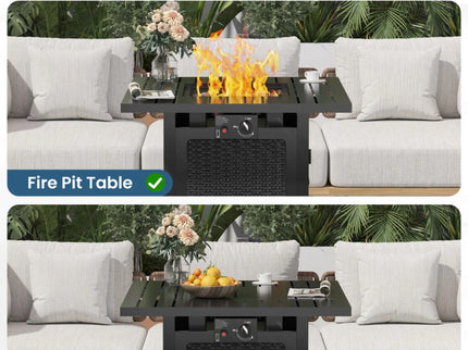 Outdoor 2 In 1 Propane Fire Pit Table With Dual Burners, Lava Rocks And Waterproof Cover - Black