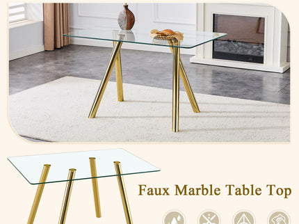 Rectangular Design Dining Table - Gold