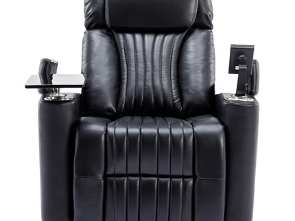 270° Power Swivel Recliner Home Theater Chair With Hidden Arm Storage, LED Light, Cup Holder, And Tray Table