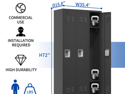 Storage Locker Cabinet With Locks For Employees, Home Gym Office School Garage - Black