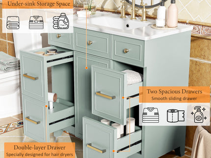 Bathroom Vanity With Ceramic Sink, Soft Close Doors, Adjustable Shelves