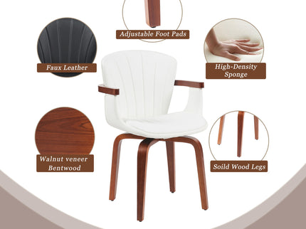 Mid Century Modern Bentwood Swivel Dining Chairs (Set of 2) - White / Walnut