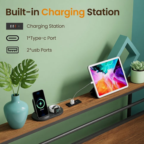 Platform Bed Frame With Charging Station & Headboard Storage