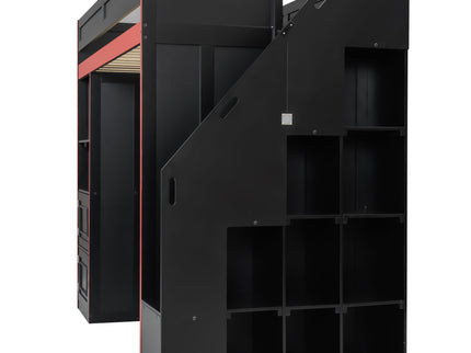 Gaming Loft Bed With Desk And Storage, LED Lights