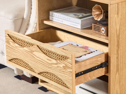 Nightstand With USB Ports & Outlet Hole, End Table With Drawer