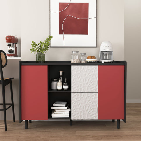 Modern Sideboard Buffet Cabinet With Doors And Unique Panel Styling