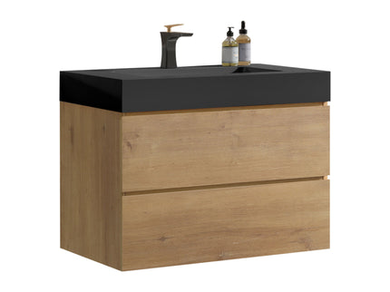 Alice - Natural Oak Bathroom Vanity With Sink, Large Storage Wall Mounted Floating Bathroom Vanity For Modern Bathroom, One-Piece Sink Basin Without Drain