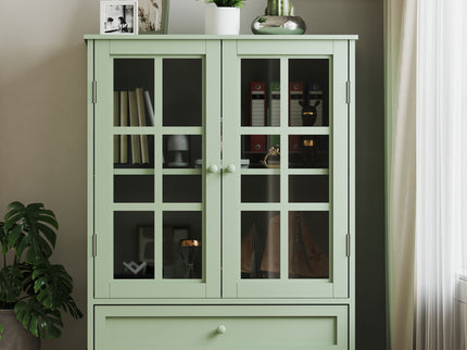 Minimalist Buffet Cabinet With Double Glass Doors And Drawer