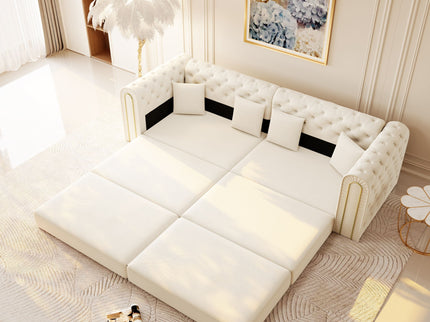 3-In-1 Convertible Sleeper Sofa With Movable Ottoman For Living Room