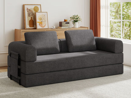 Convertible Sleeper Sofa Bed With Cylindrical Pillow, Fixed Shape Frame