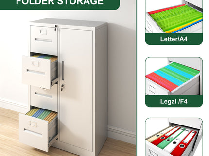 Metal Storage Vertical Filing Cabinet With Lock, 4 Drawers, 1 Door, Steel Construction, School / Office Use