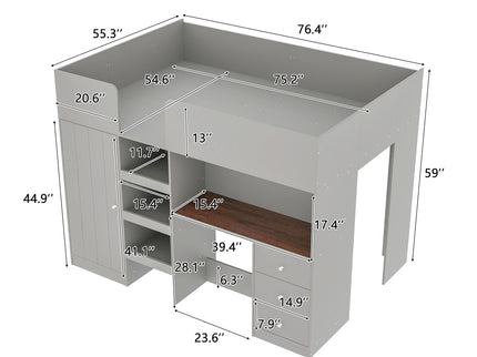 Loft Bed With Built In Wardrobe, Desk, Shelves, And Drawers
