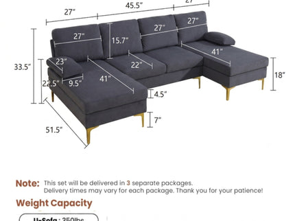 U - Shaped Sectional Sofa With Double Chaise
