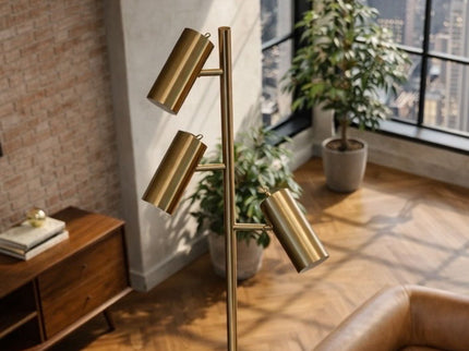 Lumina - Floor Lamp With Rotary Switch Triple Spots Cone Base - Gold