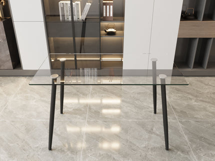 Modern Minimalist Rectangular Glass Dining Table With Tempered Glass Top Metal Legs, For 4 - 6 - Transparent