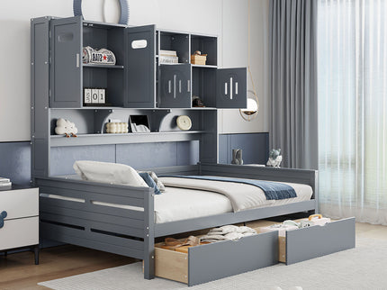 Daybed With All-In-One Cabinet And Shelf