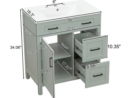 Bathroom Vanity With Sink, 2 Soft Close Drawers, 1 Soft Close Door, Adjustable Shelf