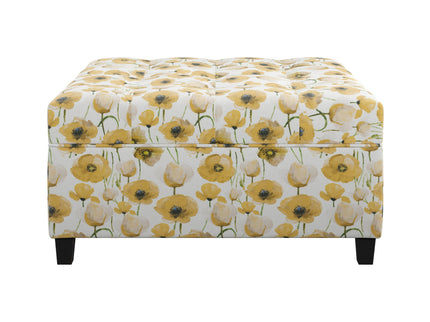 Floral Storage Ottoman With Traditional Design - Gold