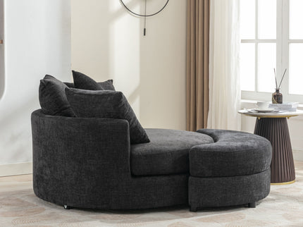 360° Swivel Accent Barrel Chair With Storage Ottoman & 4 Pillows, Modern Leisure Chair Round Accent For Living Room