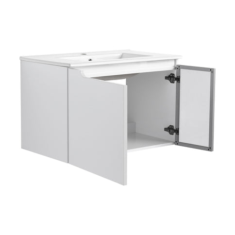 Wall Mounted Bathroom Vanity With Sink, 2 Soft Close Doors, Cabinet & Half Door