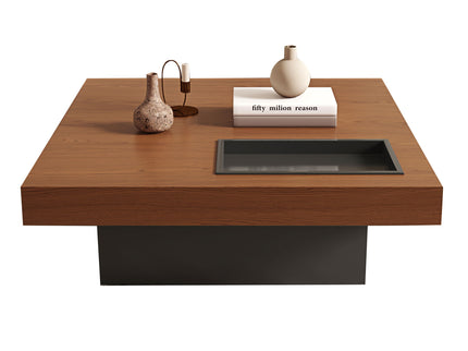 Square Floating Coffee Table For Living Room - Dark Walnut