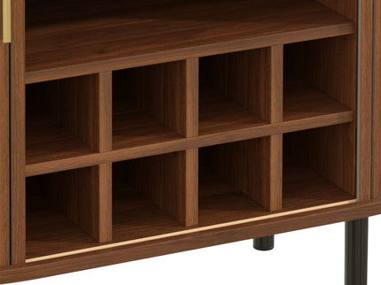 Fluted Wine Bar Cabinet With 8 Grid Wine Rack, 5 Level Adjustable Shelves, 2 Glass Holders