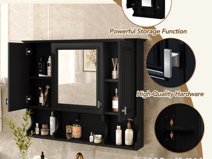Wall Mounted Bathroom Medicine Wall Cabinet With Mirror & Open Shelves