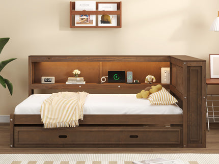 Daybed With Storage Shelves, LED, USB, And Trundle