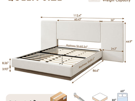 Muse - Queen Upholstered Platform Bed Frame - Ivory / Light Gray / Camel Oak