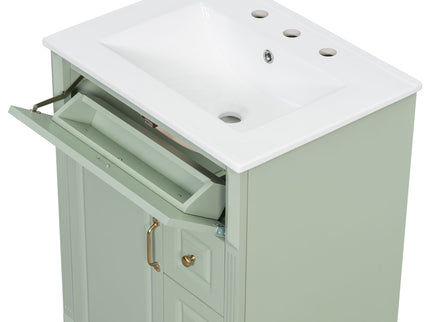 Freestanding Bathroom Vanity With Sink, 3 Drawers & Flip-Out Drawer