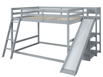 Bunk Bed With Ladder, Slide, And Shelves Pine Wood