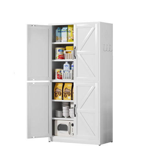 Kitchen Pantry Cabinet With Adjustable Shelves, Heavy Duty Storage - White