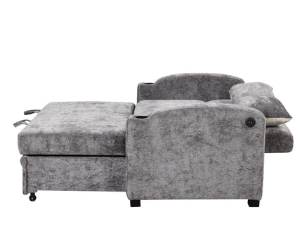 Pull Out Loveseat Sofa With Adjsutable Backrest, 2 Pillows, Cup Holders, USB Ports For Living Room
