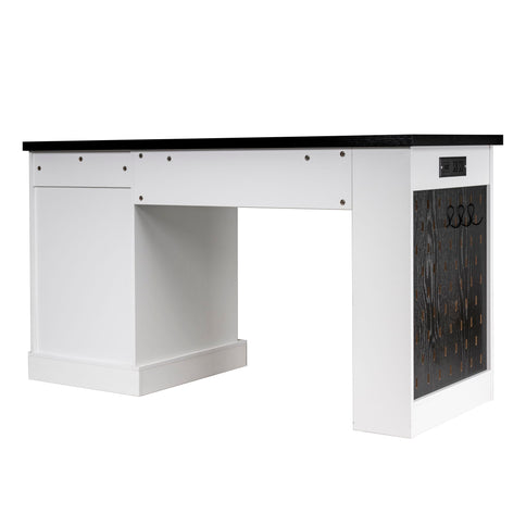 Modern Fluted Office Desk With Storage Cabinet