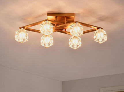 6 Light Crystal Ceiling Light For Dining Room, Modern Ceiling Lamp With Light Fixture For Entryway, Lobby, Kitchen, Bedroom, Living Room, Conference Room, (6*G9 Bulbs Included)