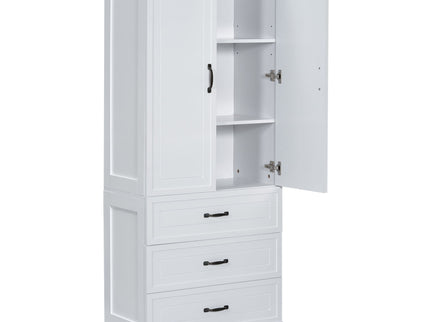 Tall Bathroom Storage Cabinet With 2 Doors And Drawers, Adjustable Shelf - White