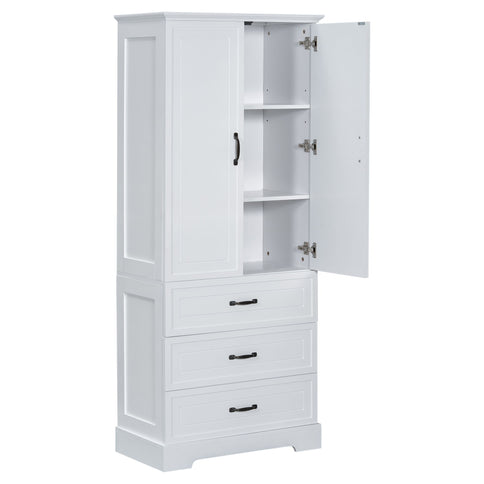 Tall Bathroom Storage Cabinet With 2 Doors And Drawers, Adjustable Shelf - White