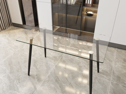 Modern Minimalist Rectangular Glass Dining Table With Tempered Glass Top Metal Legs, For 4 - 6 - Transparent