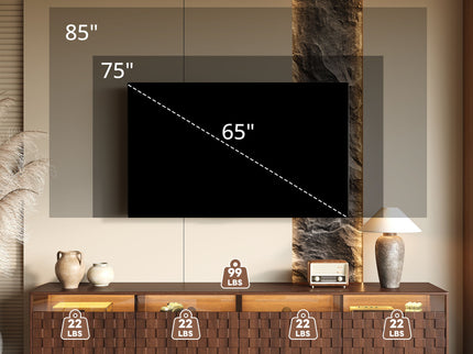 TV Stand With LED Lights And Glass Drawers For Living Room - Walnut