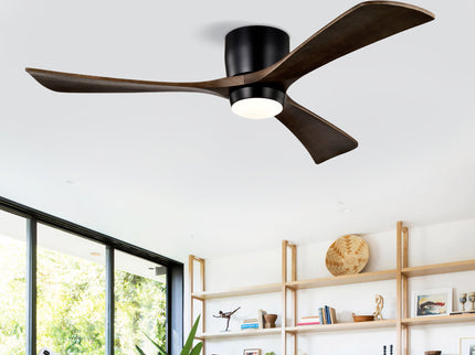 Flush Mount Blades Ceiling Fan With Lights Remote Control, Quiet DC Motor, 6 Speed, Reversible Ceiling Fan For Living Room - Matte Black