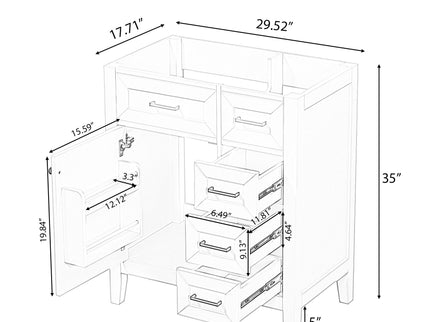 Modern Bathroom Vanity Base Only With Drawers, Freestanding Design