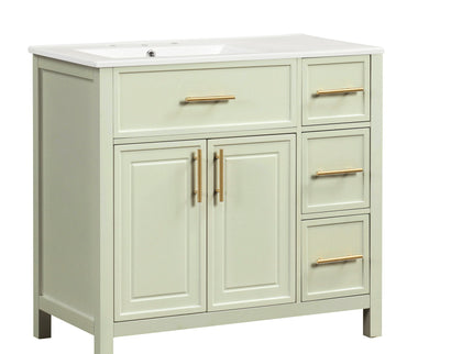 36" Bathroom Vanity With Sink, 2 Doors, 3 Drawers, Rectangular - White