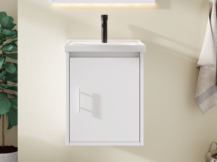 20" Floating Bathroom Vanity Combo With Wall Cabinet, Ceramic Sink & Soft Close Doors - White