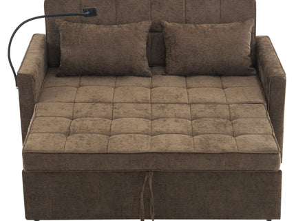 Pull-Out Sleeper Sofa With Reversible Backrest Cushion, Side Pockets, 2 USB Ports And A Phone Holder For Living Room