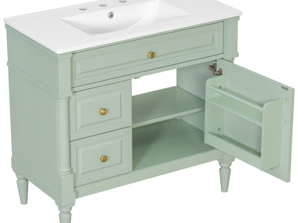 Freestanding Bathroom Vanity With Sink, Adjustable Shelf, Flip Drawer