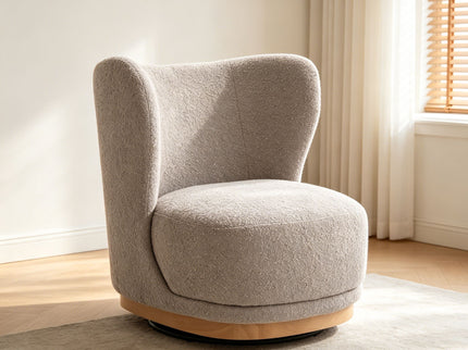Curved Back Swivel Lounge Chair With Rotating Base For Home - Gray