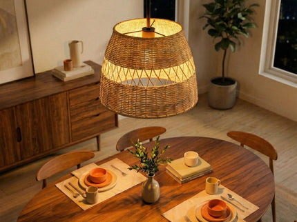 Essence - Single Lights Pendant With Shade - Black / Rattan